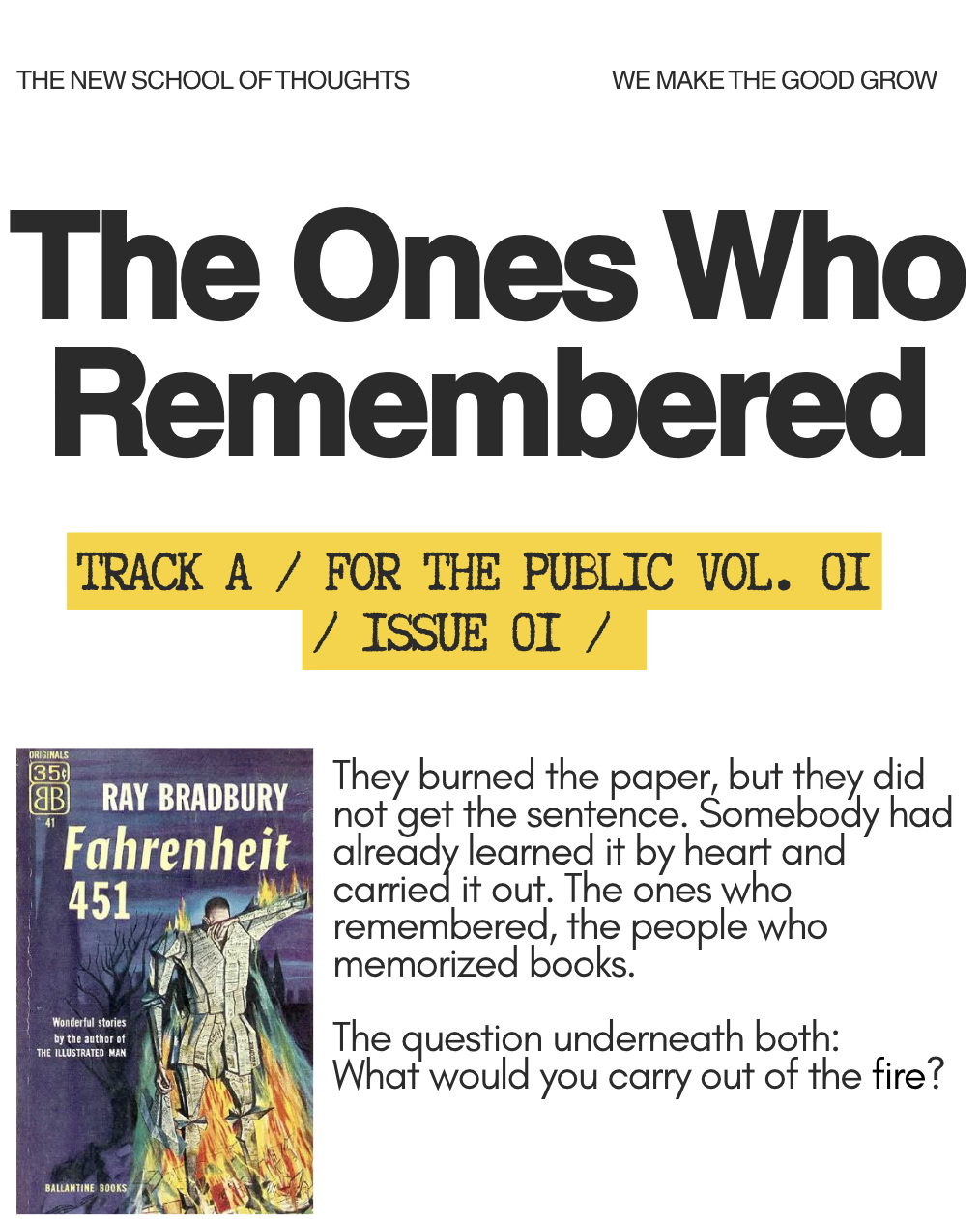 The Ones Who Remembered — class flyer