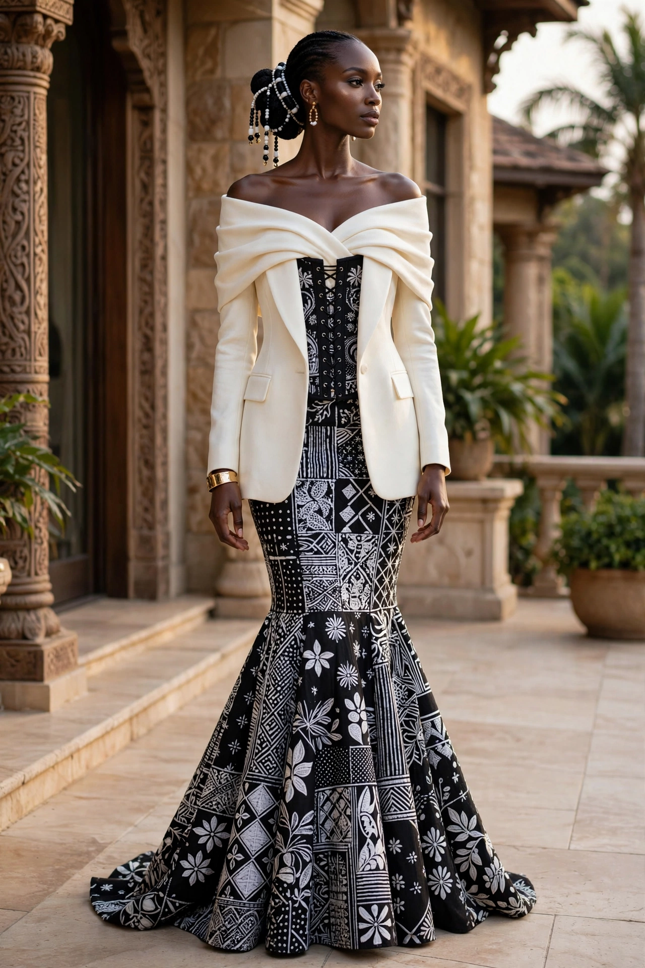 The Adire monochrome gown