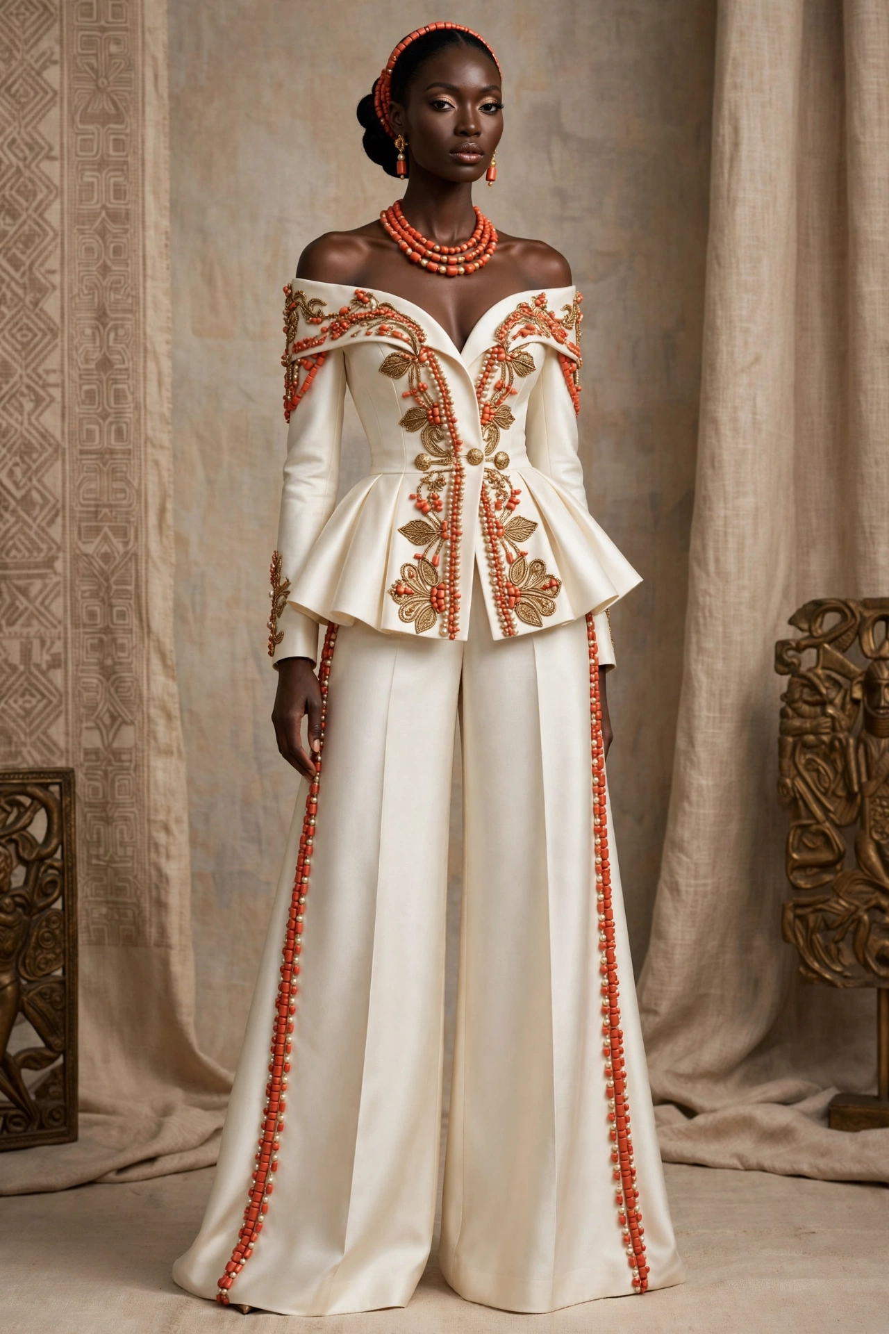 The Ivory coral peplum suit