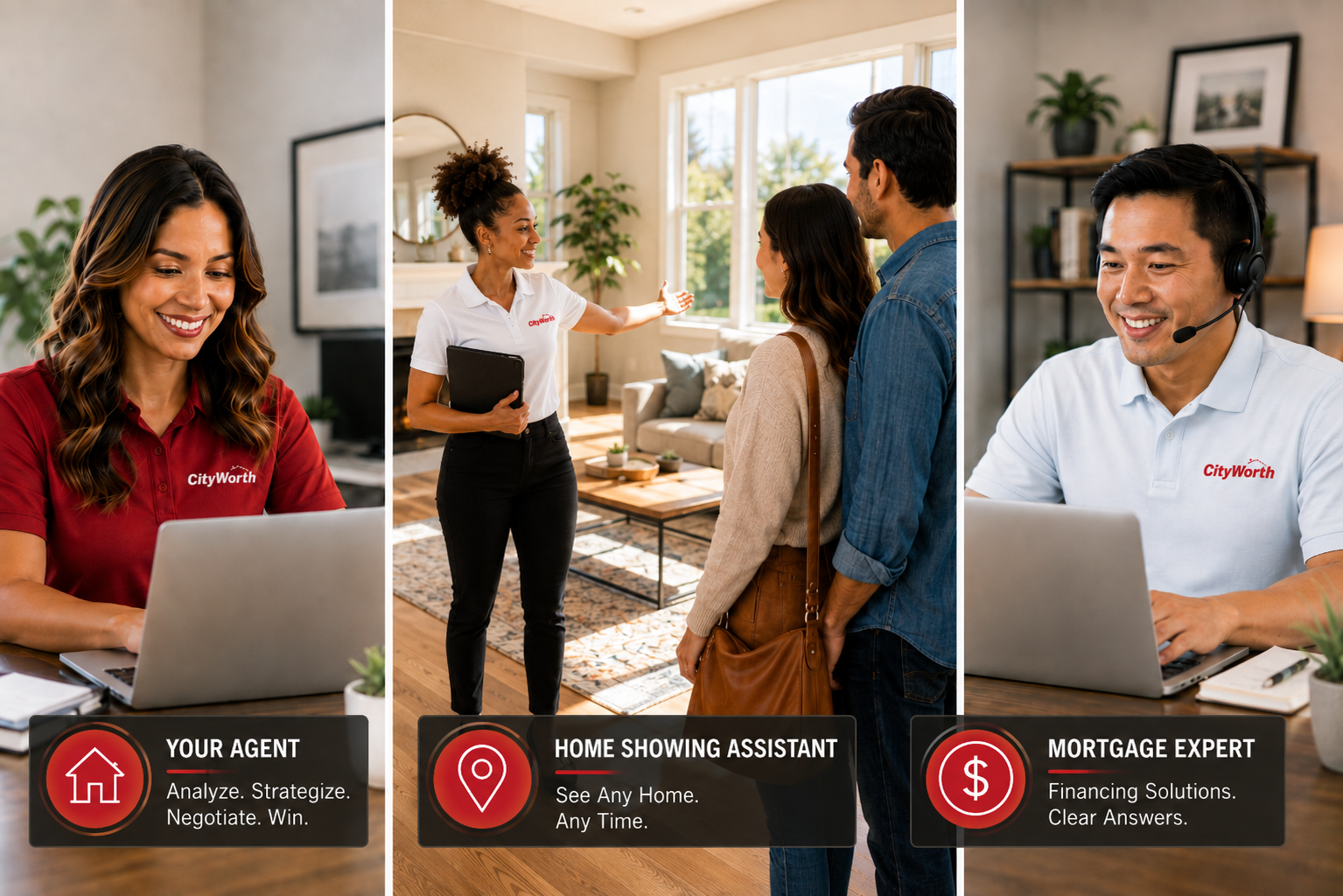 The CityWorth team: Your Agent, Home Showing Assistant, and Mortgage Expert