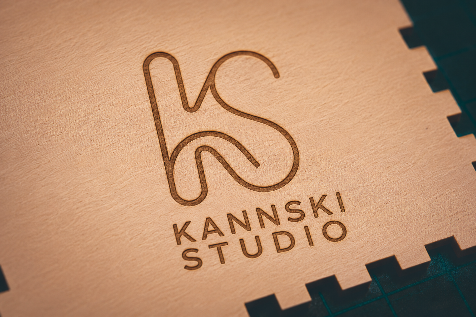Kannski Studio laser-engraved logo on birch