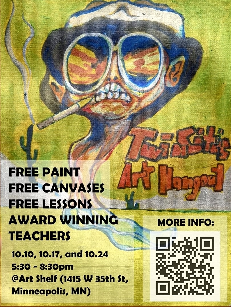 Free paint, free canvases, free lessons color theory class flyer