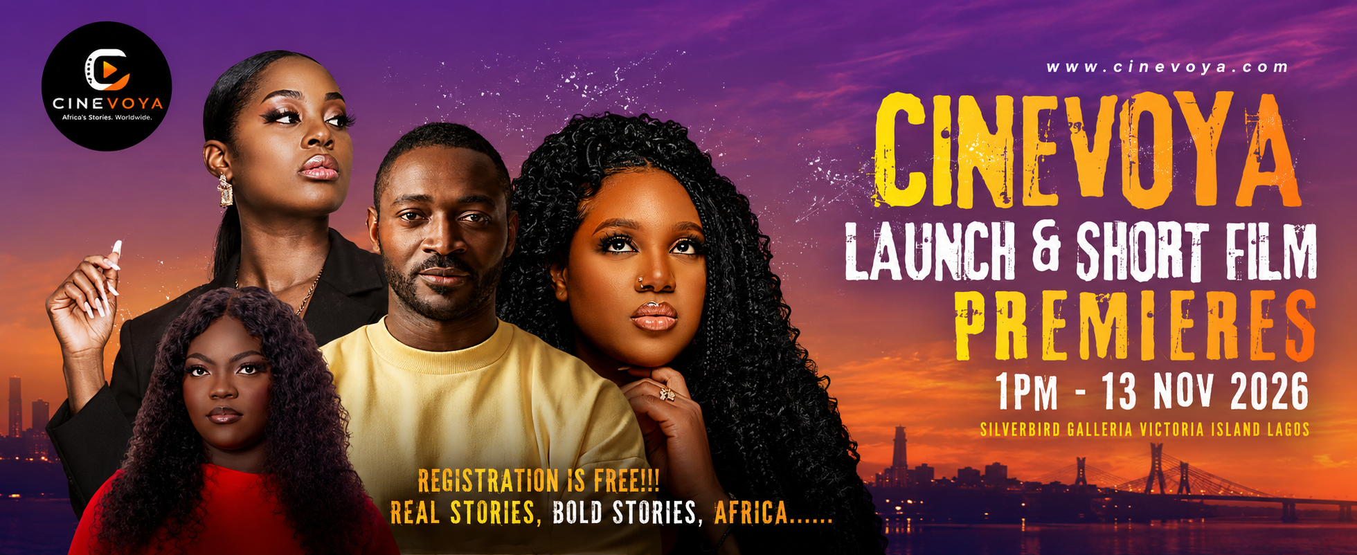 Cinevoya Official Launch — 13 November 2026, Silverbird Galleria, Victoria Island Lagos
