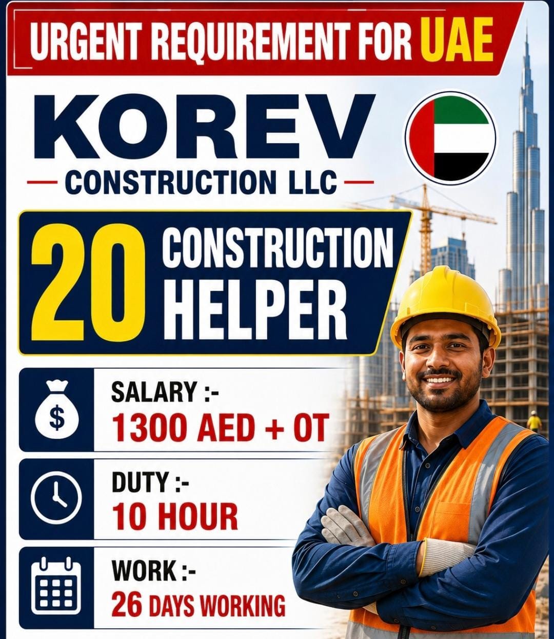 Construction Helper official hiring poster