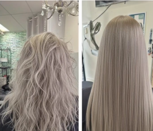 Permanent straightening — cool blonde