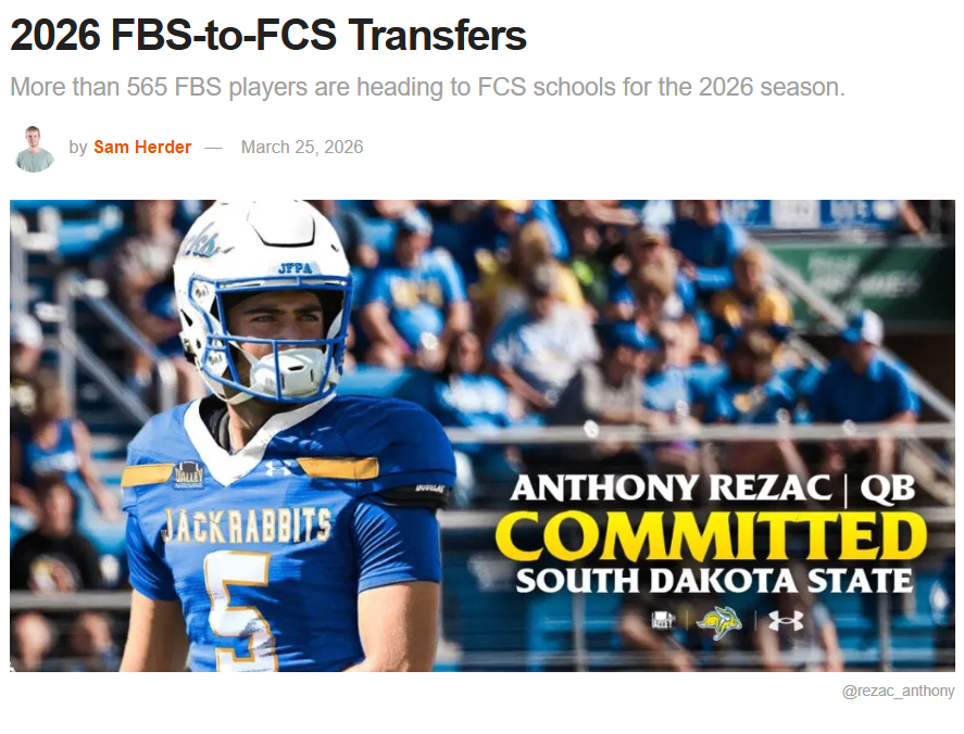 2026 FBS-to-FCS Transfers - HERO Sports