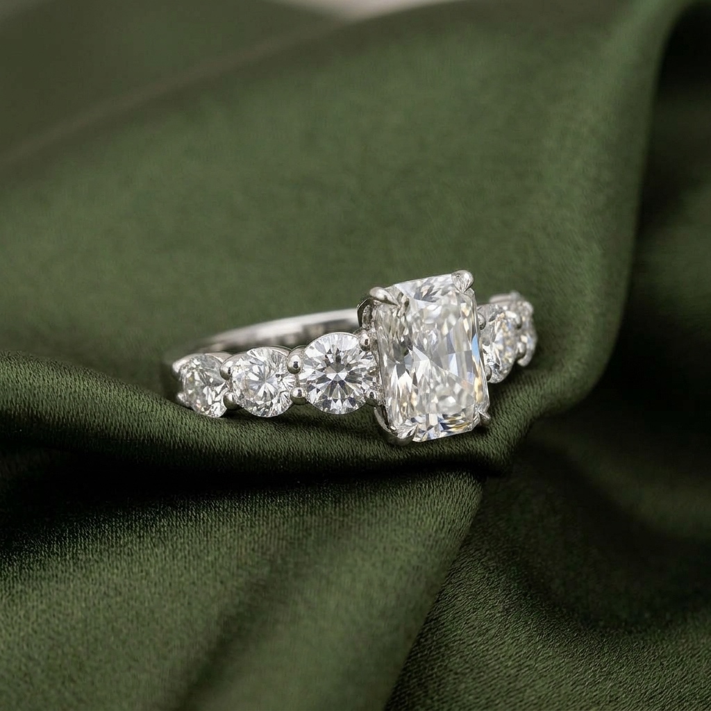Elongated Cushion-Cut Diamond Ring — Round brilliant sides · Made to order by HERLEVÉ