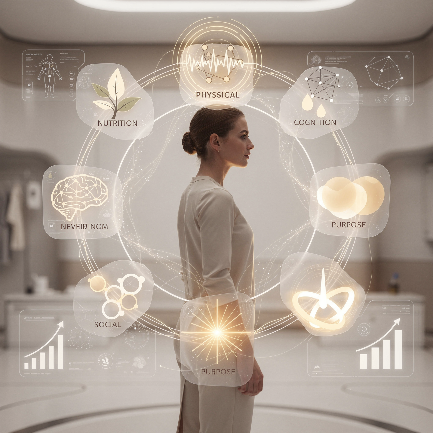 Connected physiological systems shown as one integrated human model