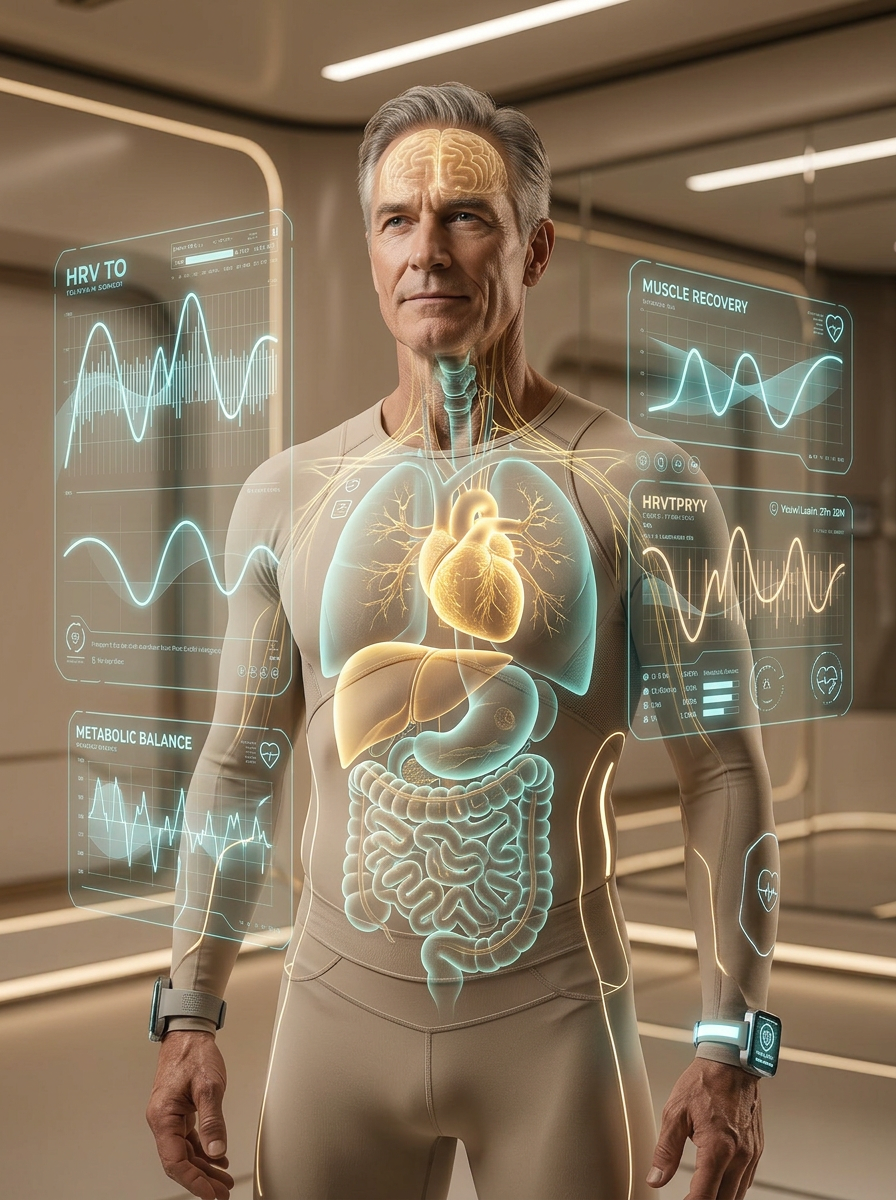 Metabolic balance visualized — internal organ and biomarker overlays for insulin resistance assessment