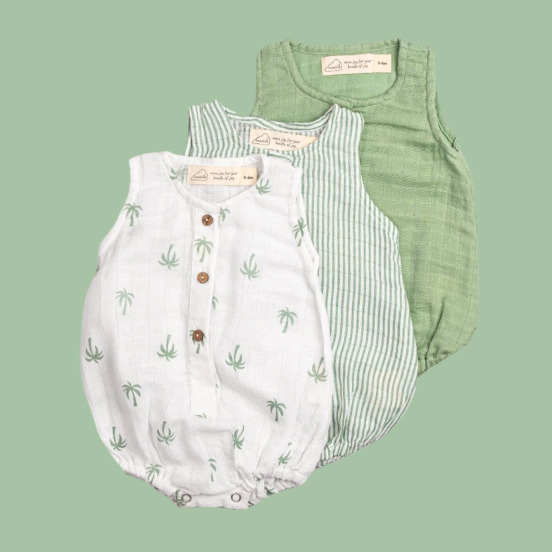 Rompers — Organic muslin · pack of 3 — Pannolino WhatsApp catalogue