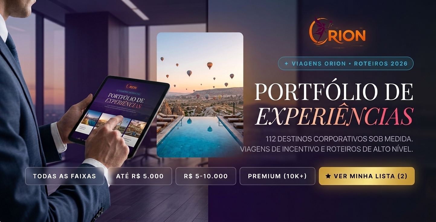 Portfólio Orion — catálogo interativo com 112 destinos corporativos
