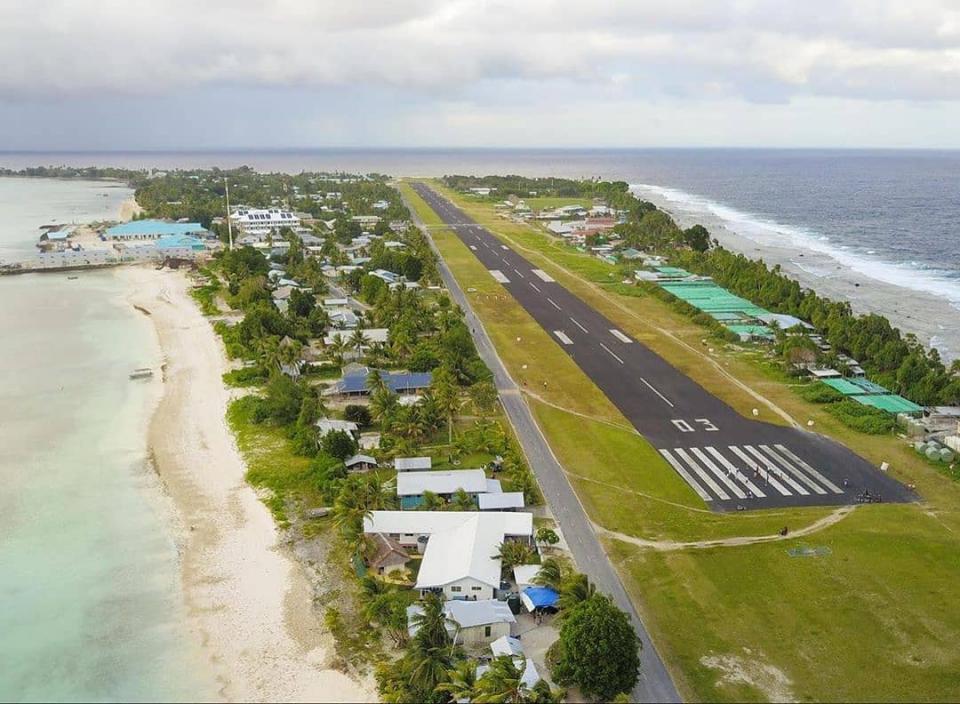 Funafuti's international runway beside the lagoon