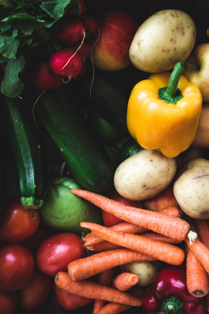 Fresh assorted fruits and vegetables