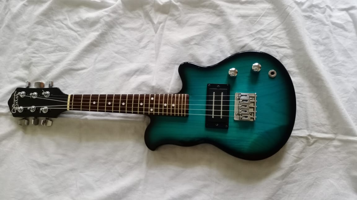 Close-up of the five-string electric mandolin body