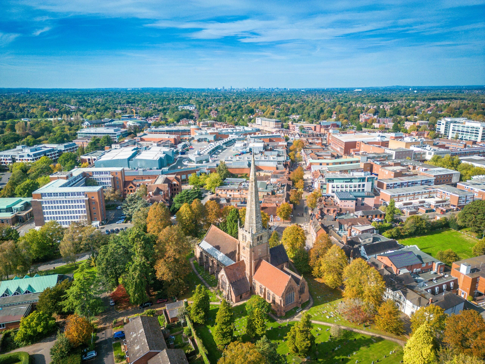 Aerial view of Solihull town centre