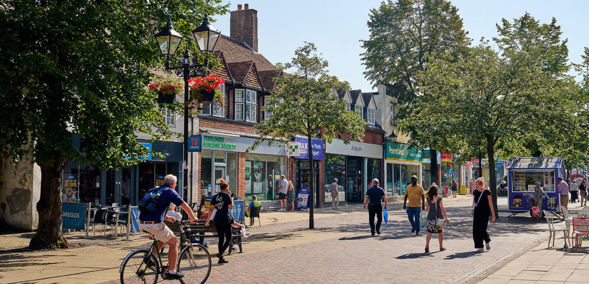 Shoppers on a Solihull high street