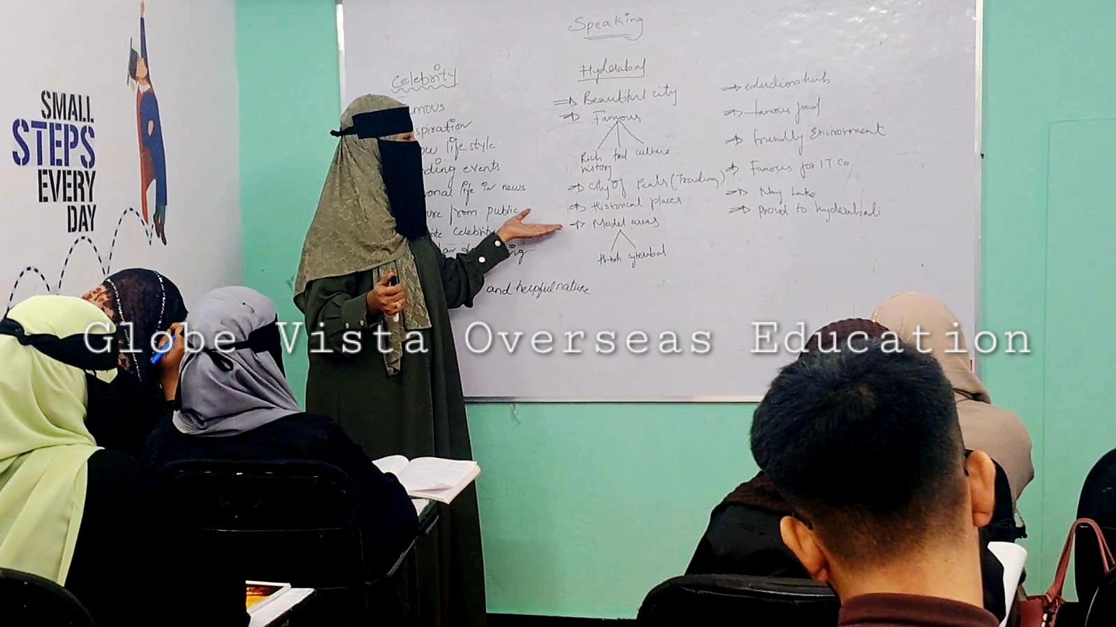Trainer explaining IELTS writing strategy at Globe Vista